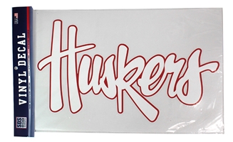Big Huskers Outline Decal Nebraska Cornhuskers, Nebraska Stickers Decals & Magnets, Huskers Stickers Decals & Magnets, Nebraska White Script Red Outline Decal 16inch, Huskers White Script Red Outline Decal 16inch