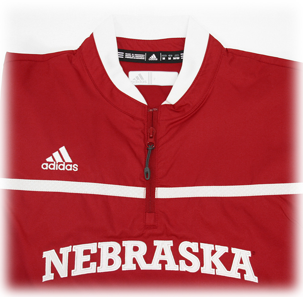 Red Adidas Huskers 1/4 Zip Convertible Sideline L/S Woven Hot Jacket