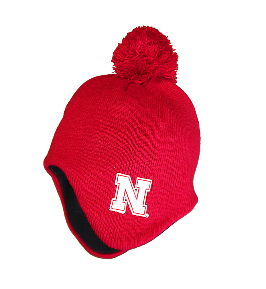 Toddler Nebraska Earflap Pom Hat